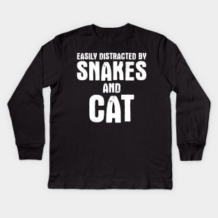 Easily Distracted by Snakes and cat Kids Long Sleeve T-Shirt